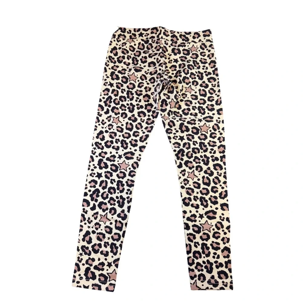 Converse Girls Leopard Star Print Leggings Natural Tan Black L 12-13Y NWT J9